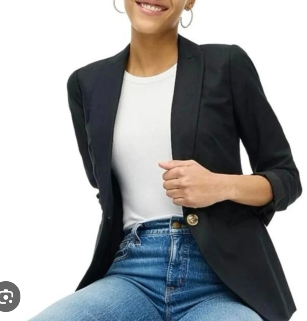 J. Crew Factory One Button Black Linen Blazer